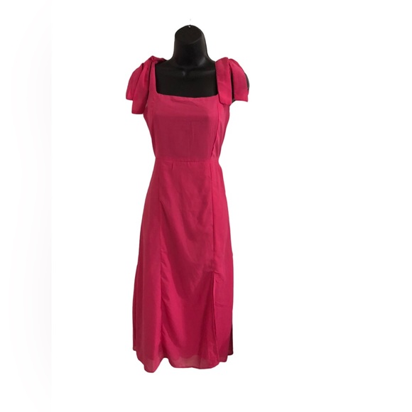 Pink square neck shoulder tie straps front slit chiffon style size medium new - Picture 11 of 15